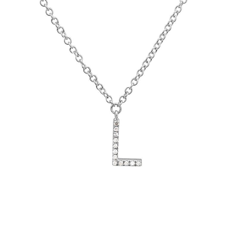 14K Yellow Gold Diamond L initial Necklace