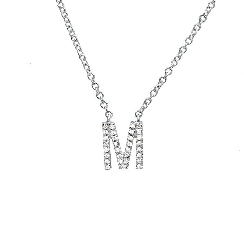 14K Yellow Gold Diamond M initial Necklace