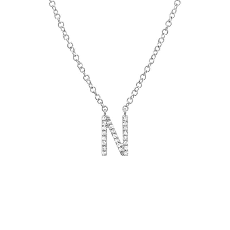 14K Yellow Gold Diamond N initial Necklace