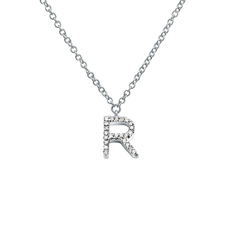 14K Yellow Gold Diamond R initial Necklace