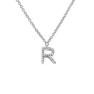 14K Yellow Gold Diamond R initial Necklace