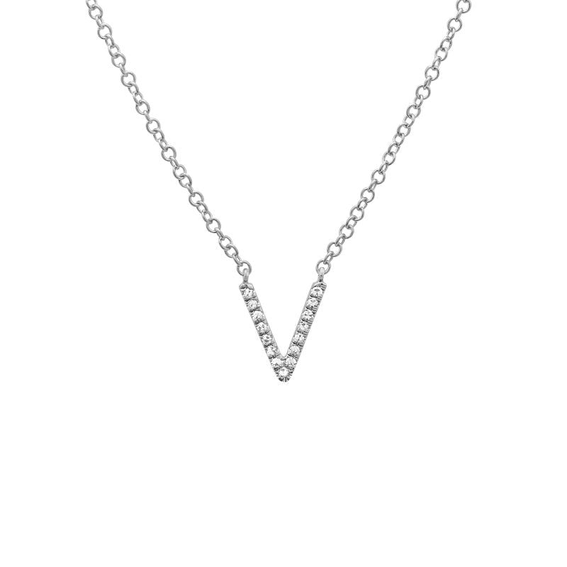 14K Yellow Gold Diamond V initial Necklace