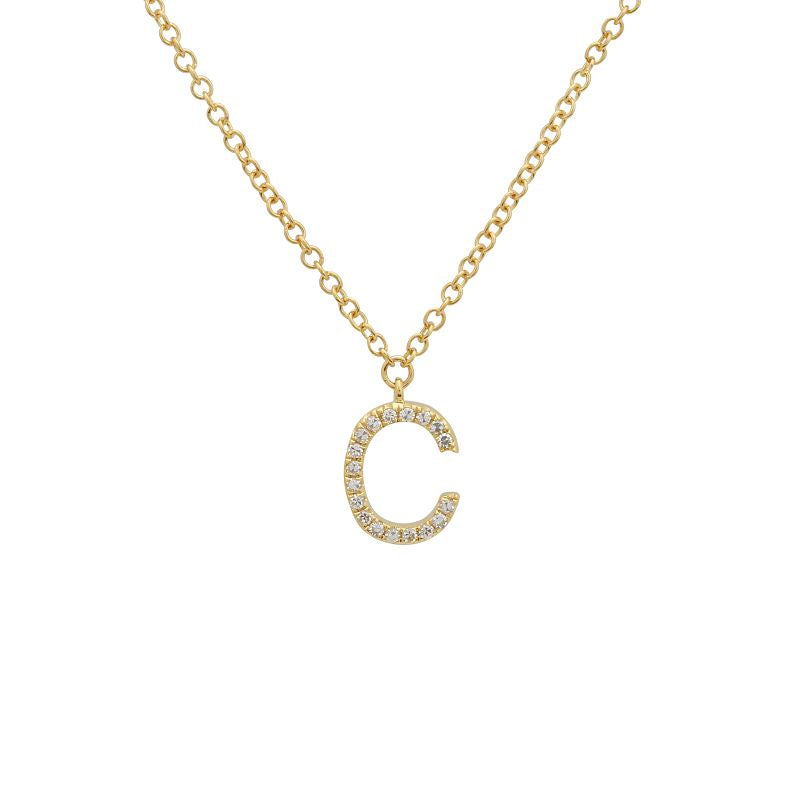 14K Yellow Gold Diamond C initial Necklace