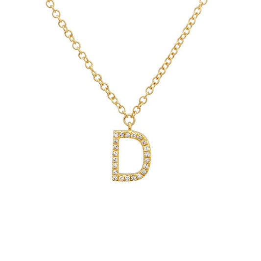 14K Yellow Gold Diamond D initial Necklace