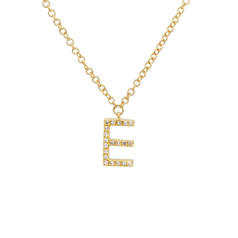 14K Yellow Gold Diamond E initial Necklace