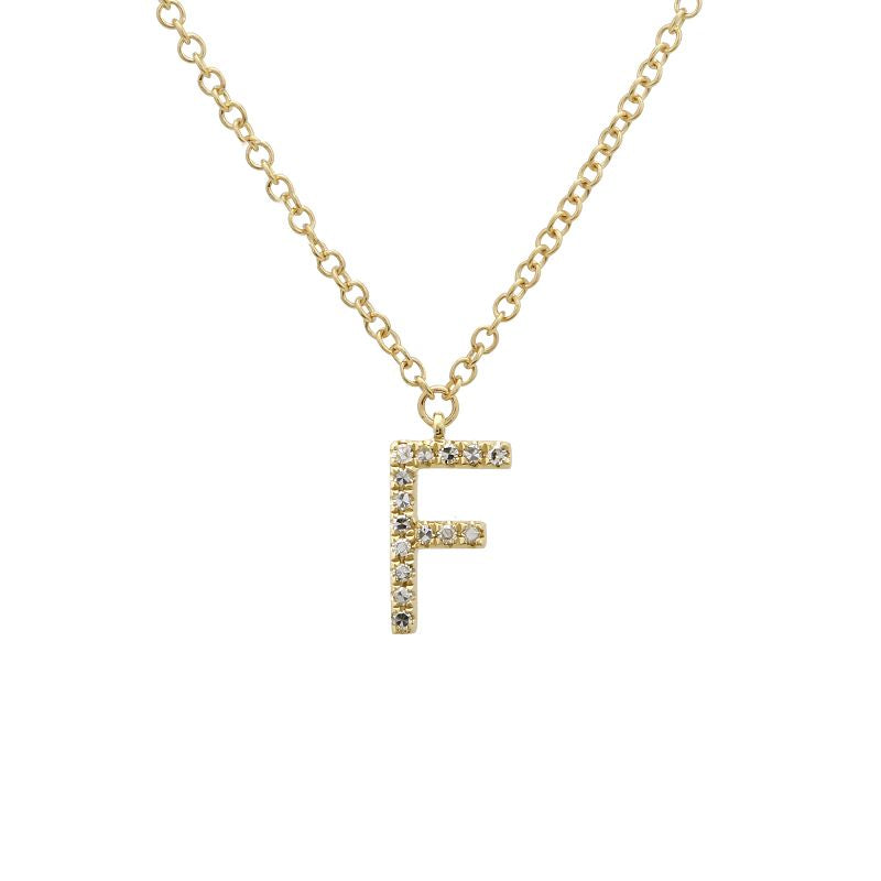 14K Yellow Gold Diamond F initial Necklace