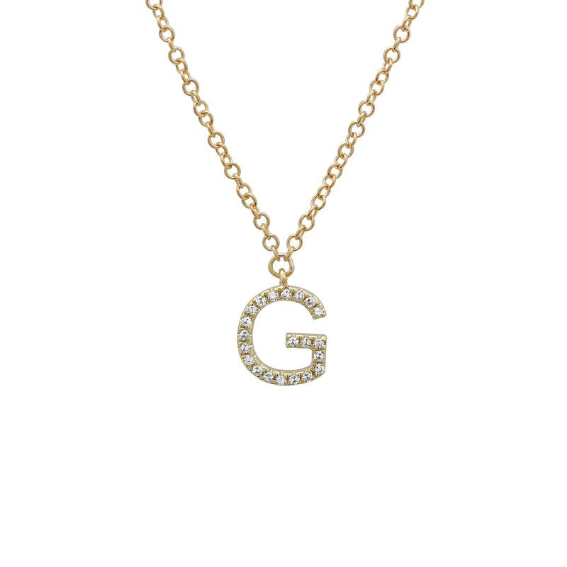 14K Yellow Gold Diamond G initial Necklace