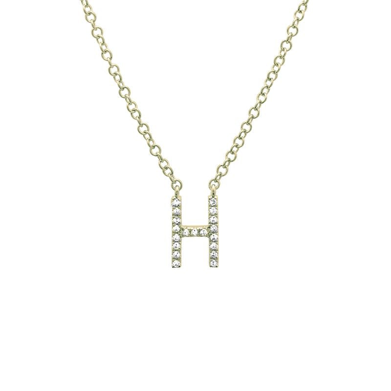 14K Yellow Gold Diamond H initial Necklace