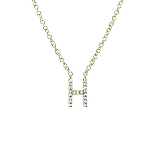 14K Yellow Gold Diamond H initial Necklace