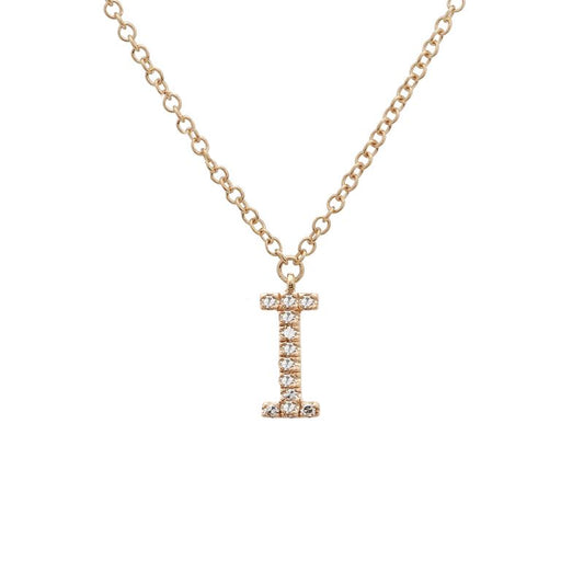 14K Yellow Gold Diamond I initial Necklace