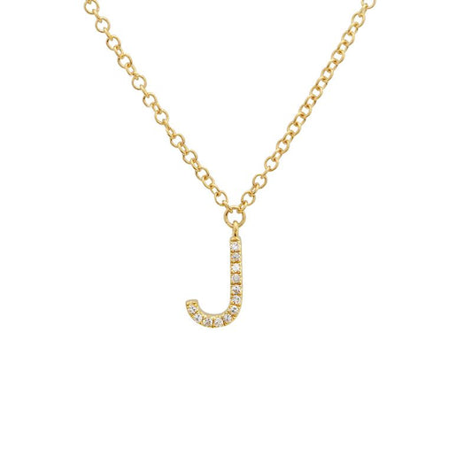 14K Yellow Gold Diamond J initial Necklace