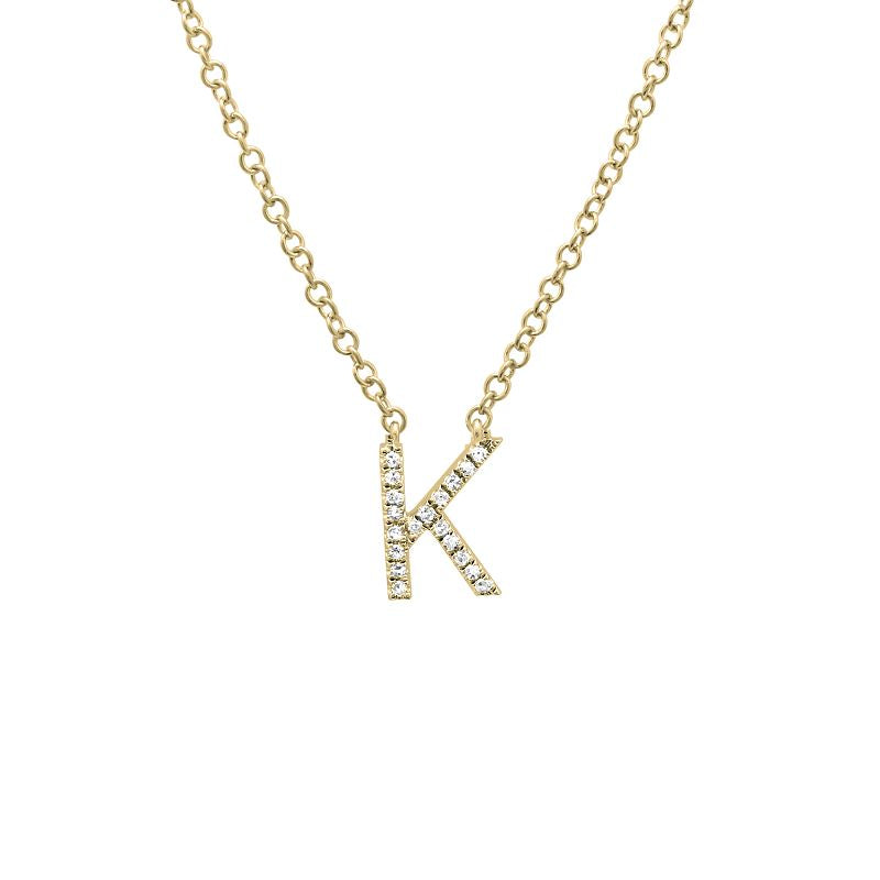 14K Yellow Gold Diamond K initial Necklace