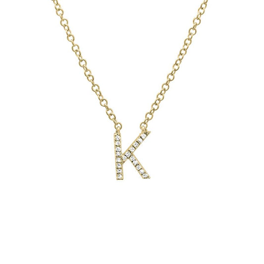 14K Yellow Gold Diamond K initial Necklace