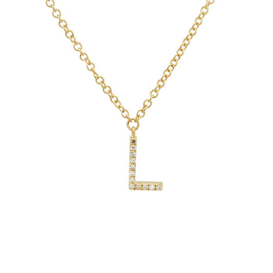 14K Yellow Gold Diamond L initial Necklace