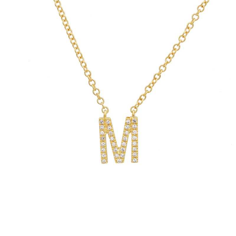 14K Yellow Gold Diamond M initial Necklace