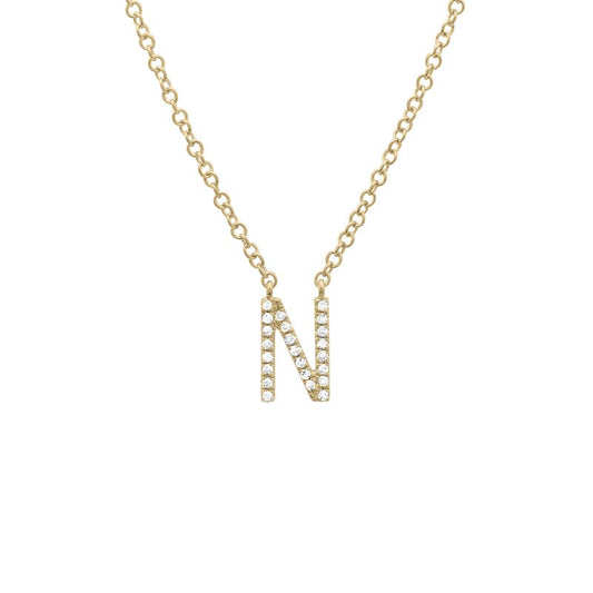 14K Yellow Gold Diamond N initial Necklace