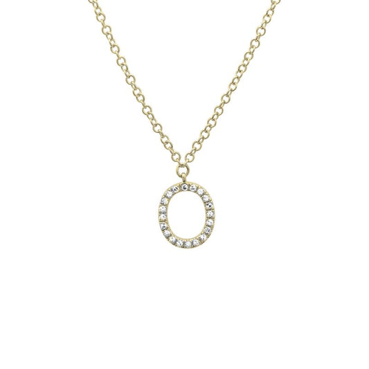 14K Yellow Gold Diamond O initial Necklace