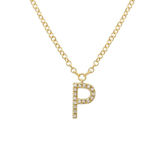 14K Yellow Gold Diamond P initial Necklace