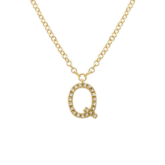 14K Yellow Gold Diamond Q initial Necklace