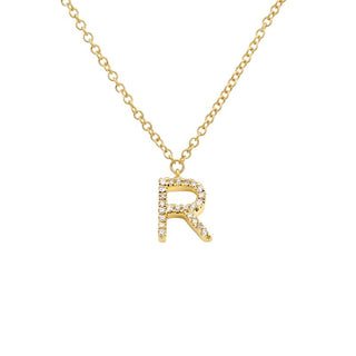 14K Yellow Gold Diamond R initial Necklace