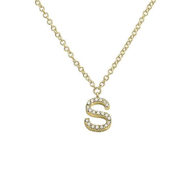 14K Yellow Gold Diamond S initial Necklace