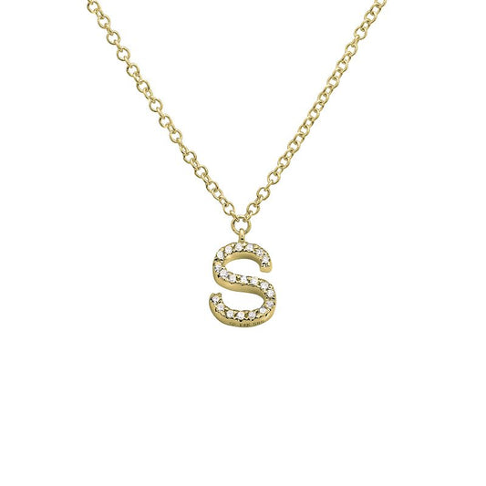 14K Yellow Gold Diamond S initial Necklace