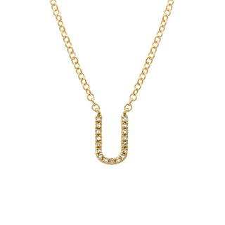 14K Yellow Gold Diamond U initial Necklace