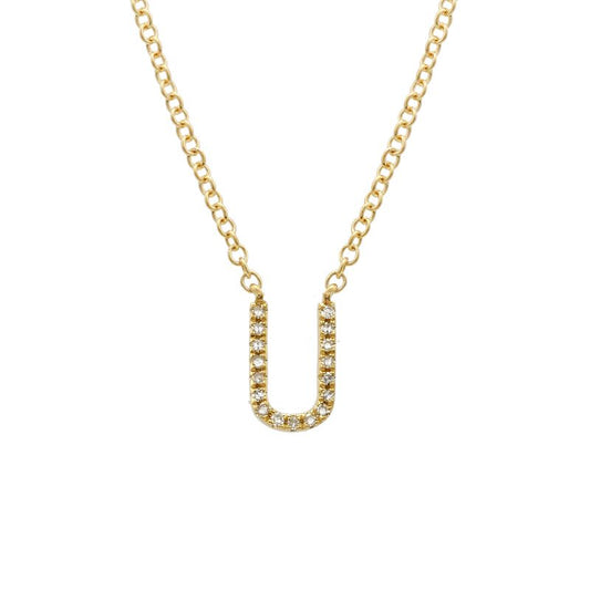 14K Yellow Gold Diamond U initial Necklace