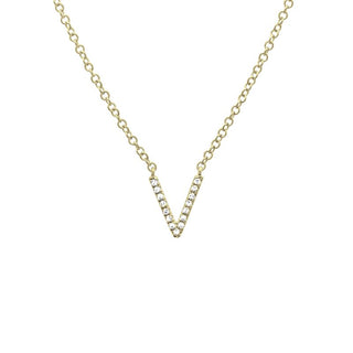 14K Yellow Gold Diamond V initial Necklace