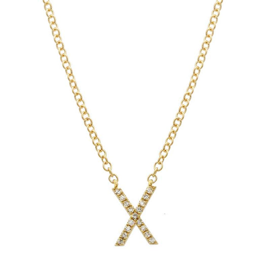 14K Yellow Gold Diamond X initial Necklace