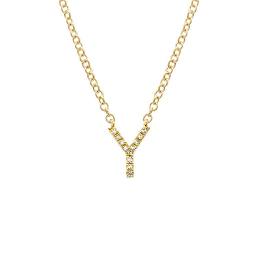 14K Yellow Gold Diamond Y initial Necklace