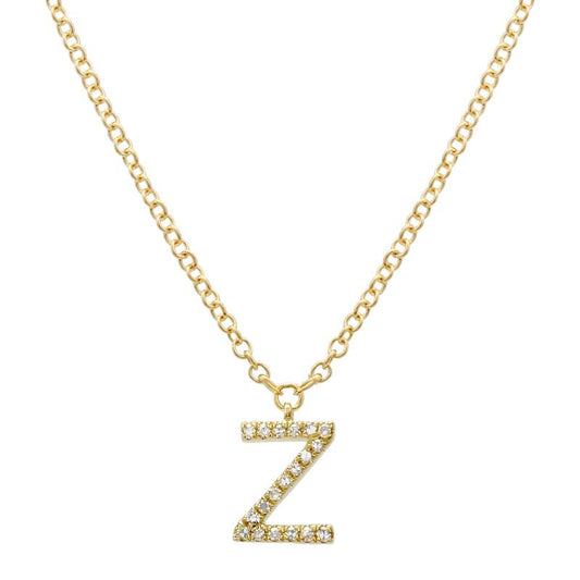 14K Yellow Gold Diamond Z initial Necklace