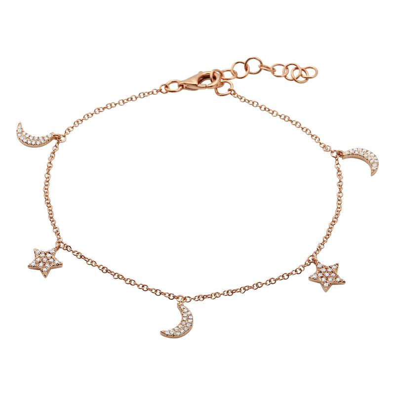 14k Yellow Gold Diamond Moon and Star Bracelet