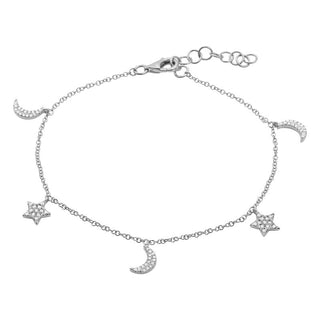 14k Yellow Gold Diamond Moon and Star Bracelet