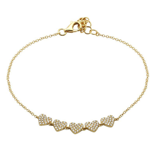 14K Yellow Gold Diamond Heart Bracelet