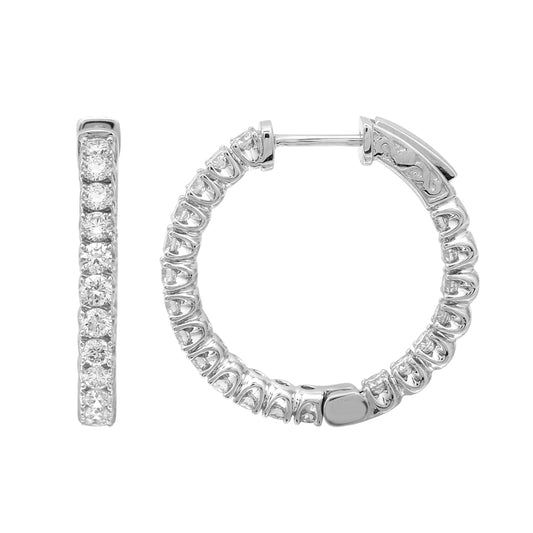 14K White Gold Diamond Hoops