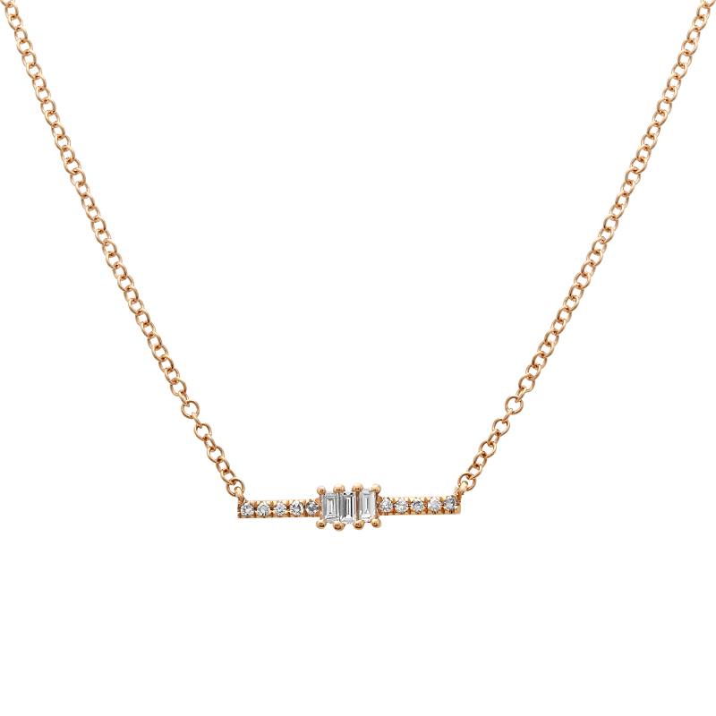 14K Rose Gold Diamond Bar Necklace