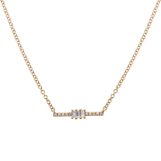 14K Rose Gold Diamond Bar Necklace