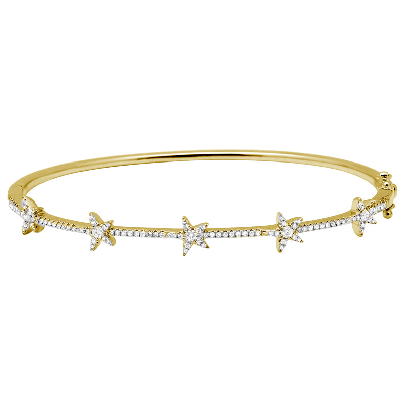 14K Yellow Gold Diamond Star Bangle