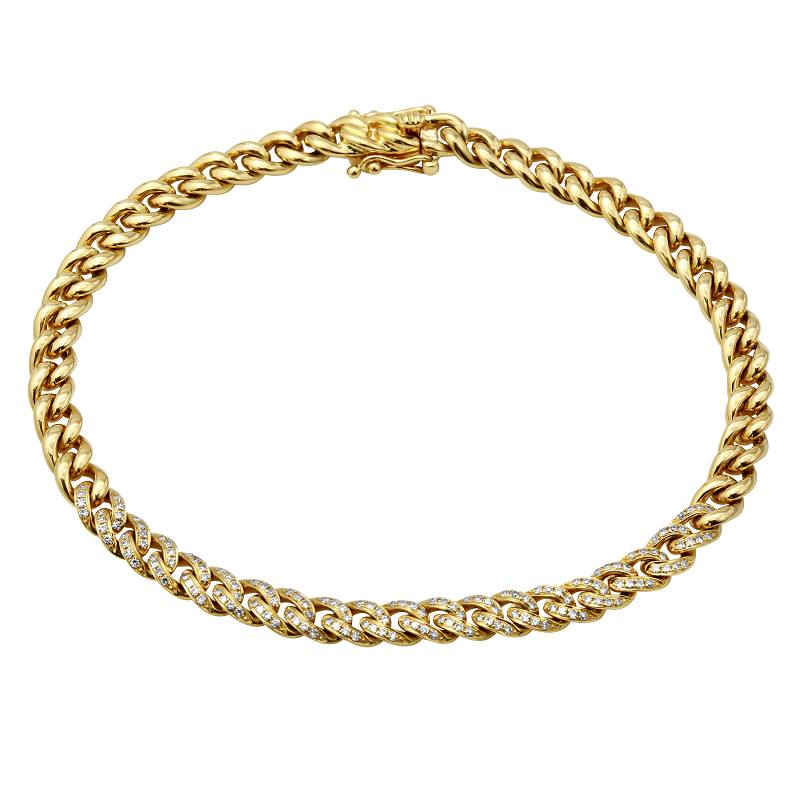 14K Yellow Gold Diamond Small Cuban Link Bracelet