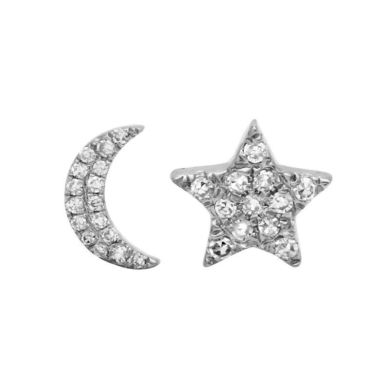 14K Yellow Gold Moon and Star Diamond Earrings