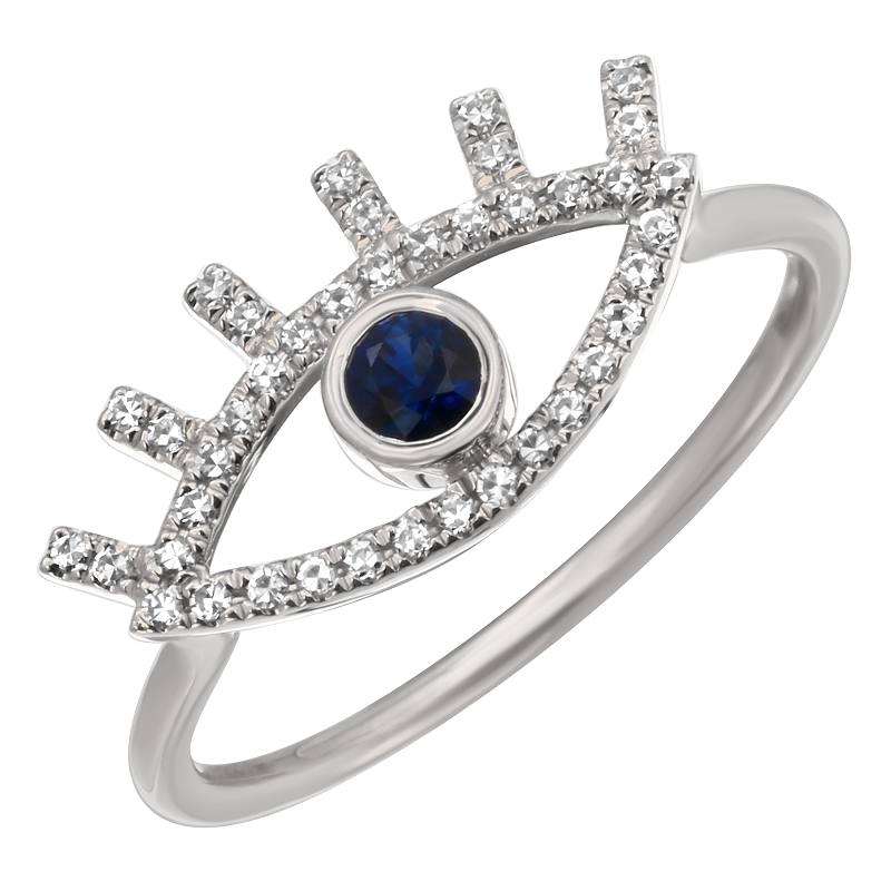 14K Yellow Gold Diamond and Sapphire Evil Eye Ring