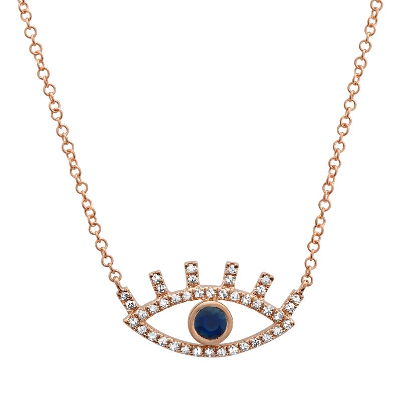 14K Yellow Gold Diamond Evil Eye Necklace