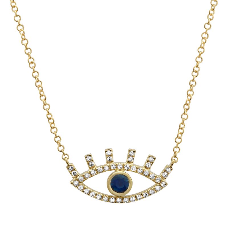 14K Yellow Gold Diamond Evil Eye Necklace