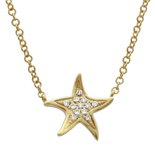 14K Yellow Gold Diamond StarFish Necklace