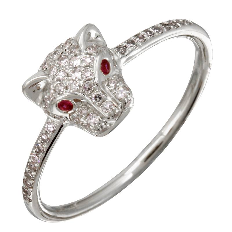 14K White Gold Diamond Panther Ring