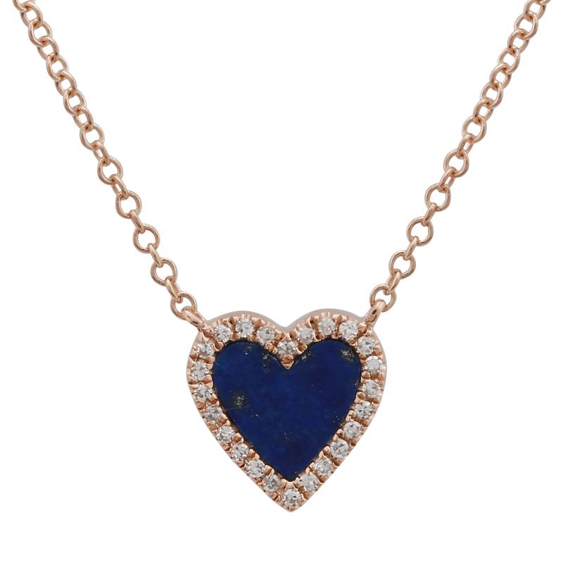 14K Rose Gold Small Blue Lapis Heart Necklace