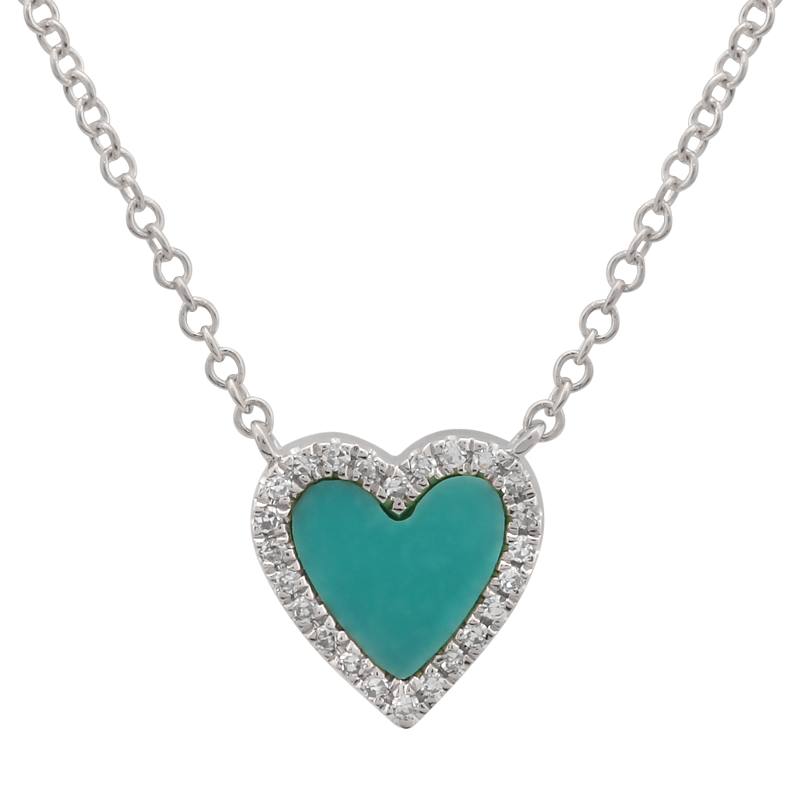 14K Yellow Gold Turquoise Diamond Small Heart Necklace