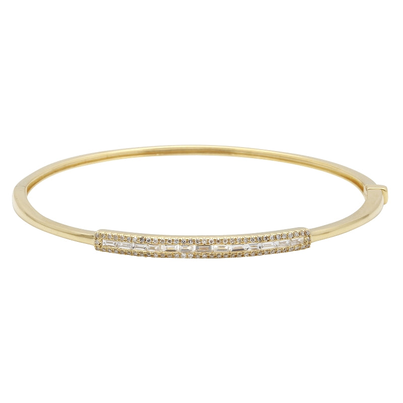 14K Yellow Gold Diamond Baguette Bangle