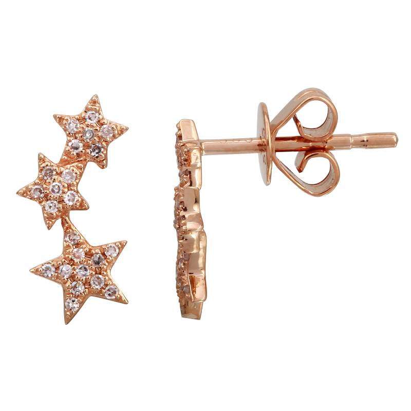 14K Yellow Gold Triple Star Earring